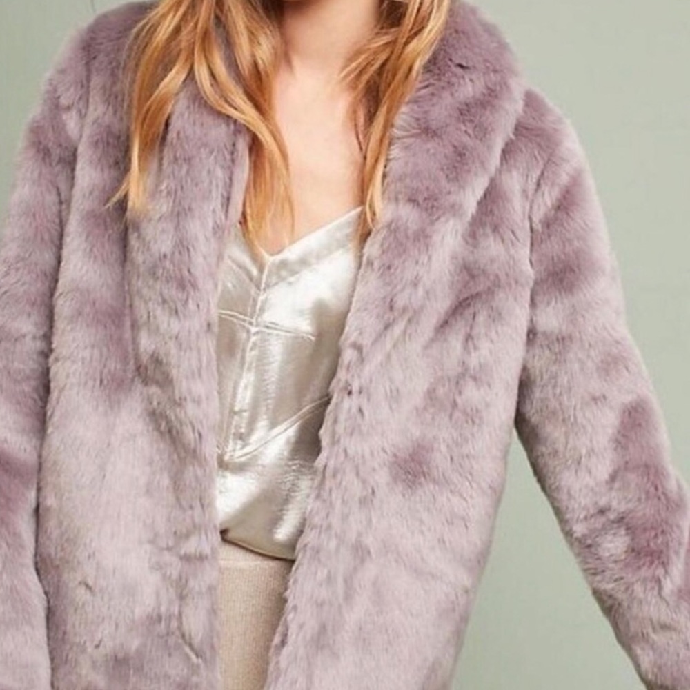 Anthropologie Stone Row Faux Fur Jacket dusty purple NWT